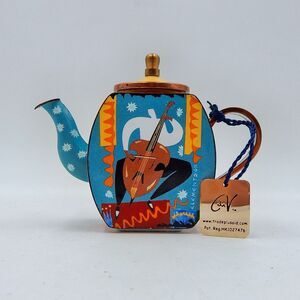 Trade Plus Aid Miniature 2003 Enamel Teapot Bass Player Charlotte Di Vita Coll